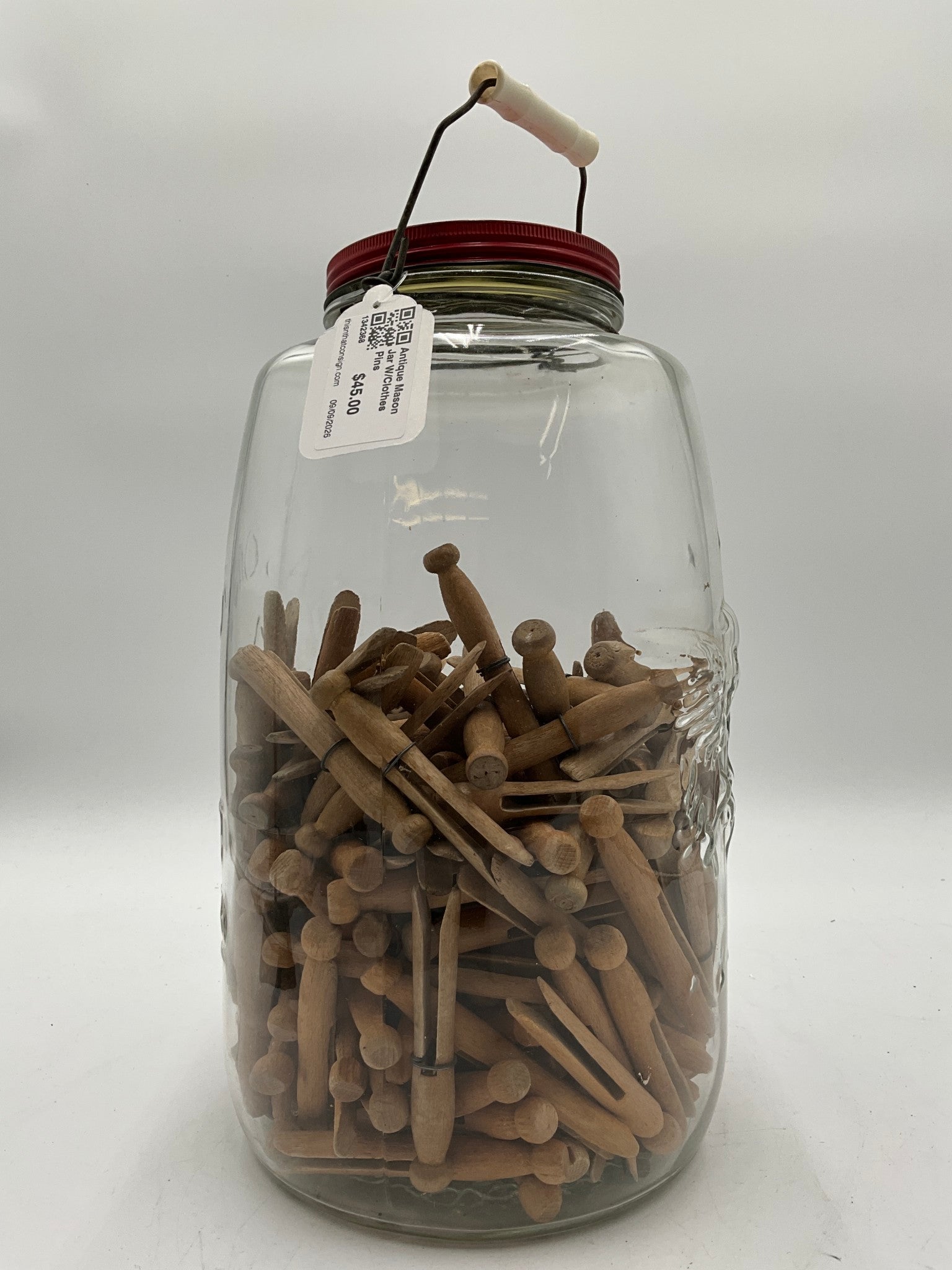 Antique Mason Jar W/Clothes Pins